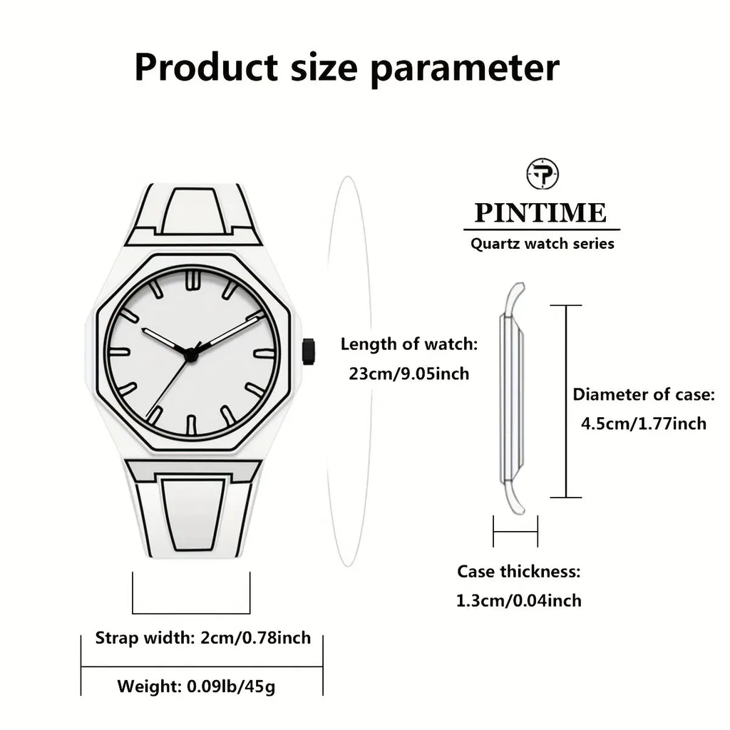 1pc PINTIME Preppy Style Men'S Watch - Quartz Movement, Silicone Band, Luminous Hands, Round Dial, Battery-Operated, Non-Rechargeable, Fashionable Accessory for All Occasions