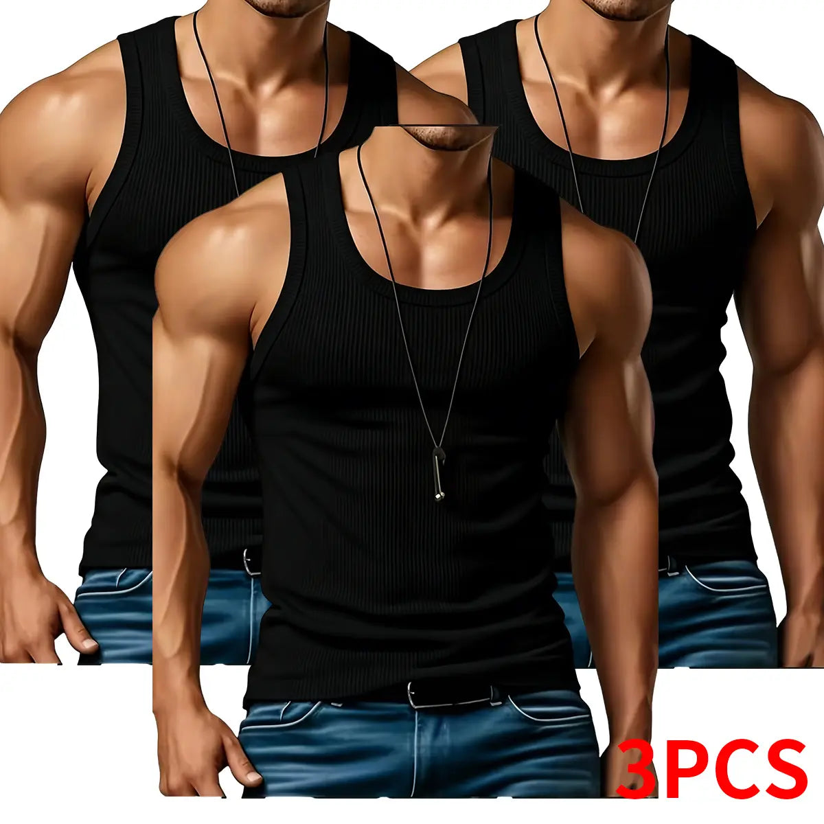 Men's 3-Pack Ribbed Knit Tank Tops (Casual & Gym)