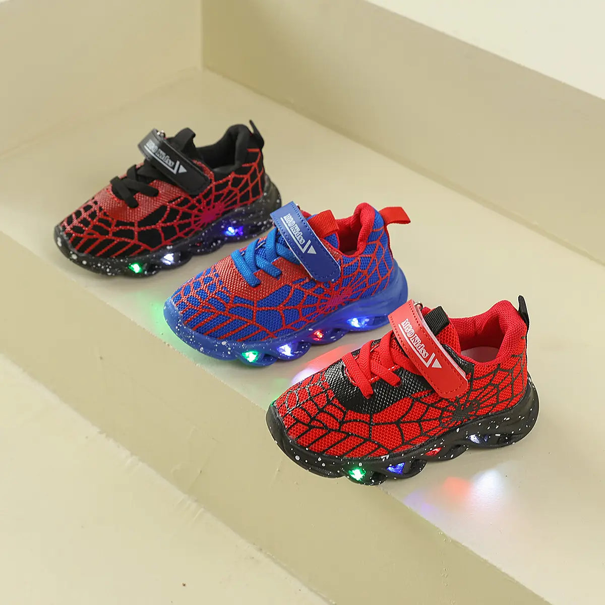 Boys' Spiderman LED Light-Up Sneakers, Breathable Mesh Shoes with Soft Sole for Daily School & Outdoor Wear