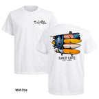 Unisex🏖️ Unisex Salt Life Surfboards Graphic T-Shirt (American Flag & Skull)