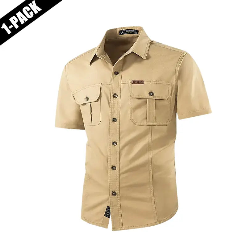2-Pack Men's Summer Lightweight Multi-Pocket Short-Sleeve Work Shirts