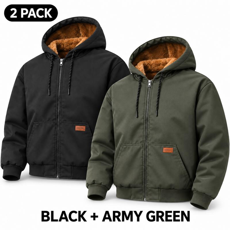 Men's Fleece-Lined Hooded Winter Coat with Full Zip and Pockets