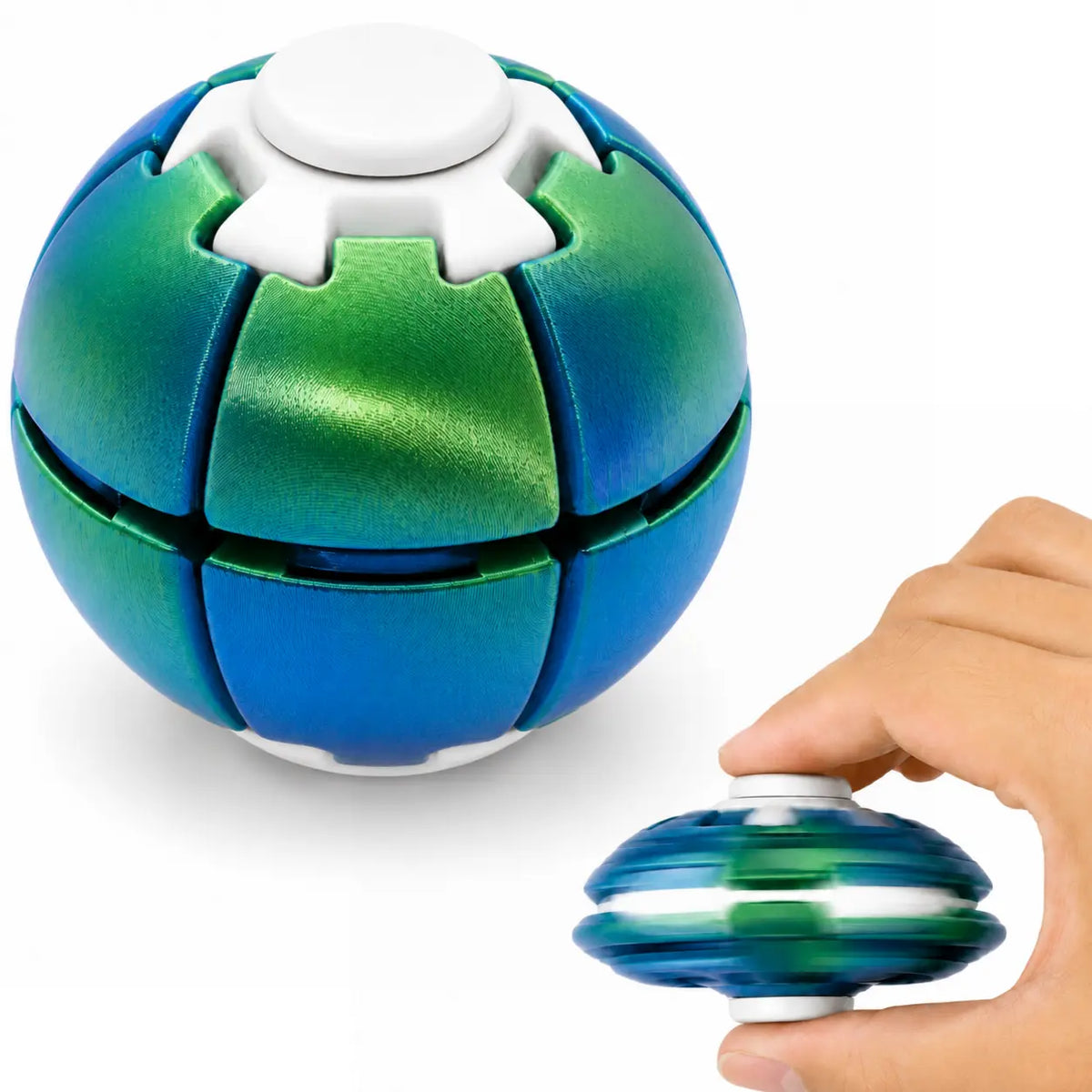 Hotfree Press-to-Spin Transforming Fidget Ball, 3D Printed Fidget Ball Toy, Smooth Spinning Sensory Gyro Toy, Stress Relief Desk Gadget, Anxiety Relief Fidget Spinner, ADHD Focus Aid, Portable Handheld Fidget Gyro Toy for Kids, Teens and Adults