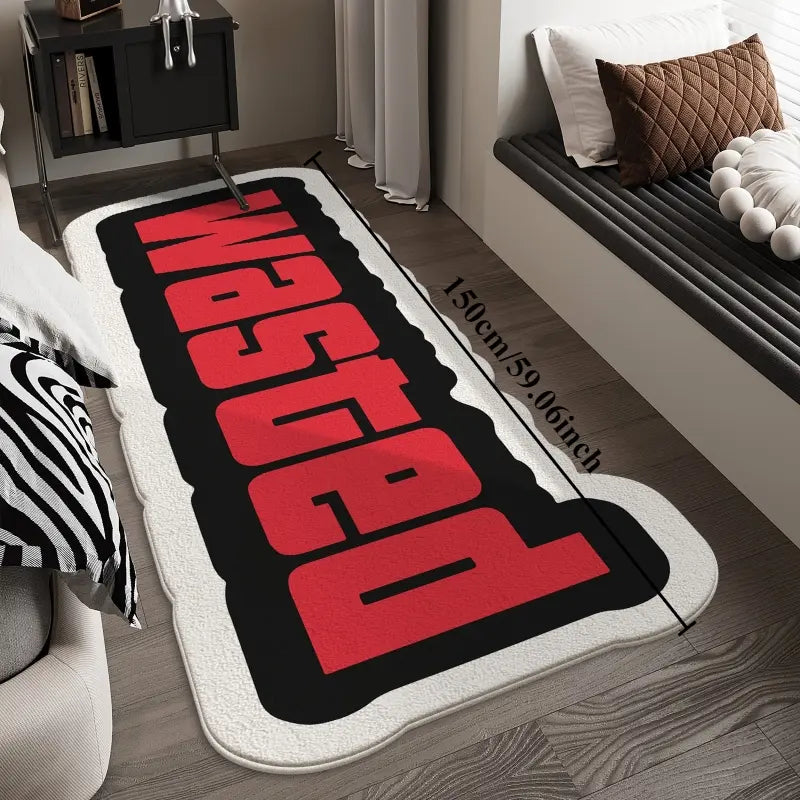 Y2K "WASTED" Letter Black & Red Contrast Bedside Strip Runner Rug