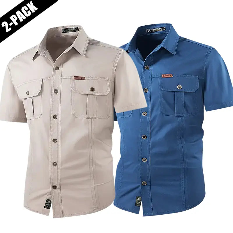 2-pack: summer outdoor casual short-sleeve work shirt with multiple pockets, lightweight design
