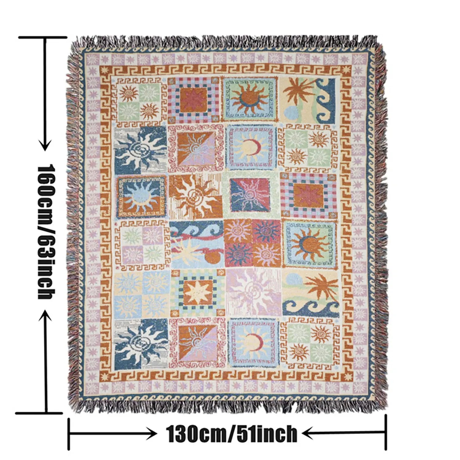 Multi-Function Tassel Woven Blanket Spliced Geometry  Pattern Bed Blanket, Also for Sofa Cover Couch Throw Blanket Armchair Home Decor Room Wall Art Tapestry Furniture Slipcover Tablecloth Shawl Outdoor Picnic Camping Beach Towel Office Nap Hippie