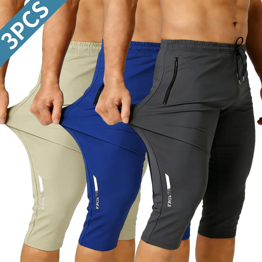 3-Pack Men's Ice Silk Straight-Leg Shorts | Below Knee Athletic Casual Shorts
