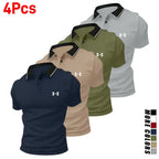 Men's Polyester Polo Shirts 4-Pack - Menswear, Mens Clothing, Animal Print, Collar, Button Placket, Stretchy, Comfortable, Machine Washable Summer Tops for Golf, Everyday Casual Wear, Camping,sohochic