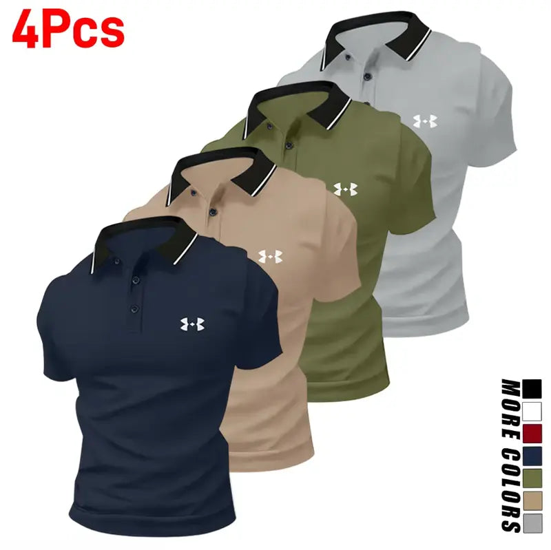 Men's Polyester Polo Shirts 4-Pack - Menswear, Mens Clothing, Animal Print, Collar, Button Placket, Stretchy, Comfortable, Machine Washable Summer Tops for Golf, Everyday Casual Wear, Camping,sohochic