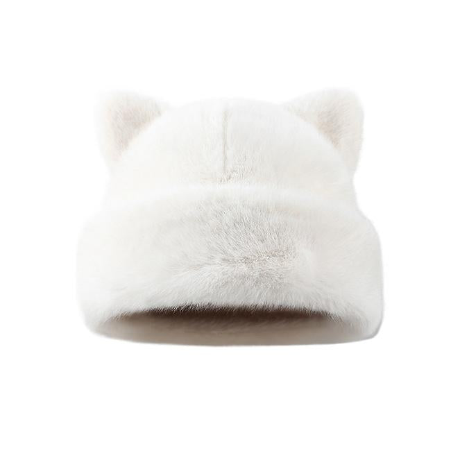 Cute Cat Ear Plush Hat, Fuzzy Leopard Print Winter Beanie, Soft Warm Cuffed Animal Hat for Women and Teens, Daily Wear, Holiday Gift