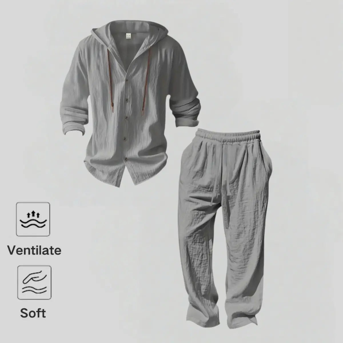 Men's 2-Piece Linen Hooded Lounge Set – Lightweight Loose Fit Hoodie & Wide-Leg Pants