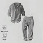 2-Piece Set Men's lightweight Trendy Hooded，Made From Soft Linen，Casual Vacation Style, Loose Fit Breathable Fabric,Long Hoodie & Wide-Leg Pants, Summer Wear outdoorfun Sweatshirt Clothes Fashion Trouser
