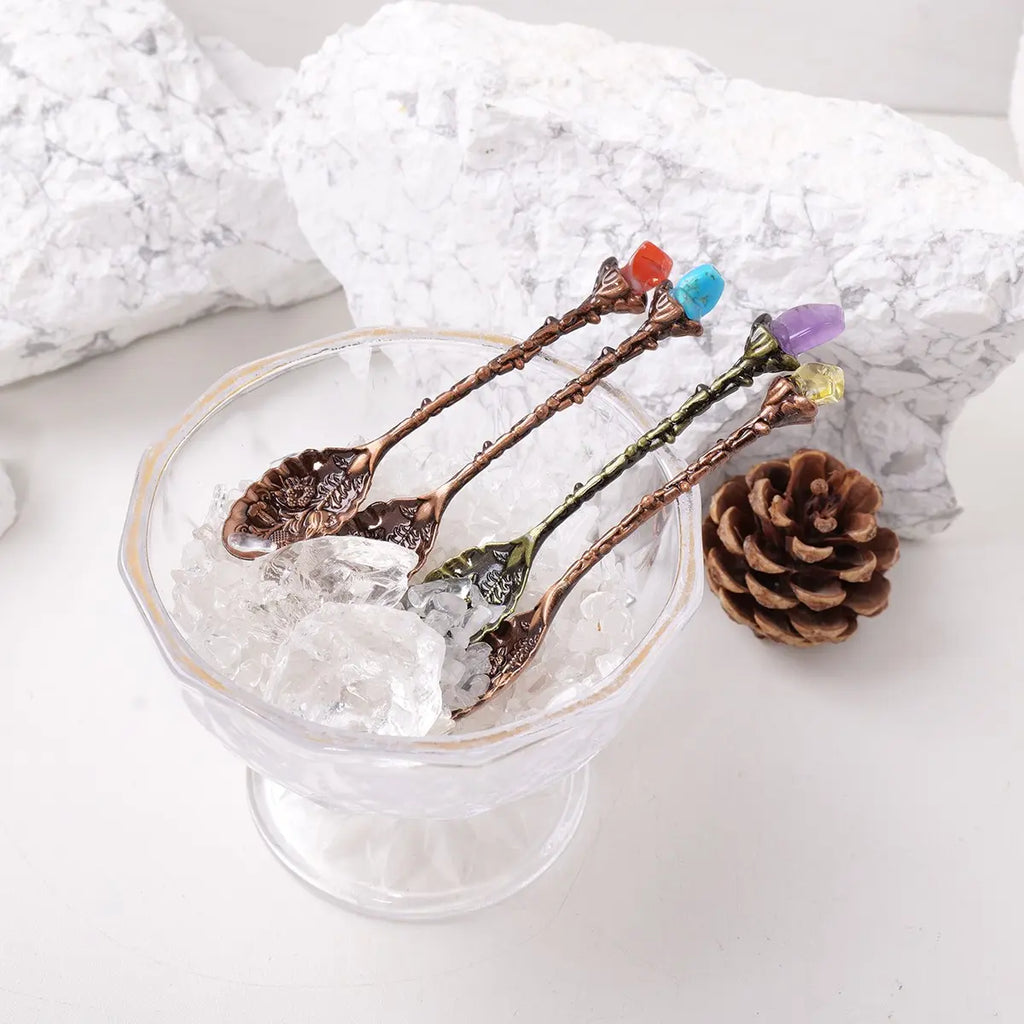 Mini Decorative Spoons Set, Natural Crystal Mini Spoon Set, Random Colors, Perfect Gift for Mother's & Father's Day, Versatile Use
