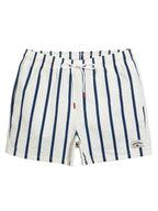 Men's Two-In-One Beach Shorts, Bubble Mesh Fabric, Classic Striped Swim Trunks, Casual Drawstring Waist, Short Length, Natural Waist