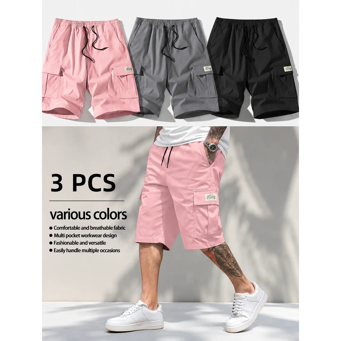 Men's 3-Piece Fitted Casual Shorts Set