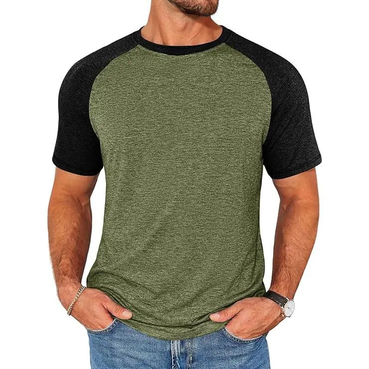 Runcati Mens Casual Slim Fit T Shirts Raglan Short Sleeve Crewneck Baseball Tees Color Block Workout Fashion Shirt