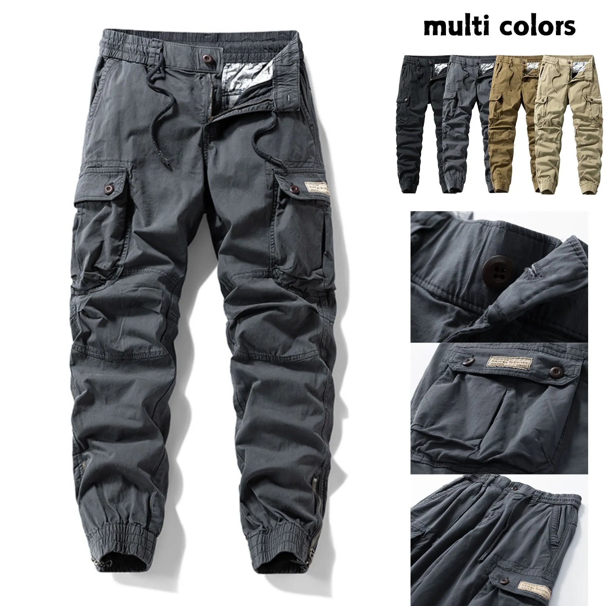 Menswear Fashion Men's Pants - Versatile Functional Cargo Pants for Men, Drawstring Cuffs, Multiple Pockets, Retro Outdoor Casual Style