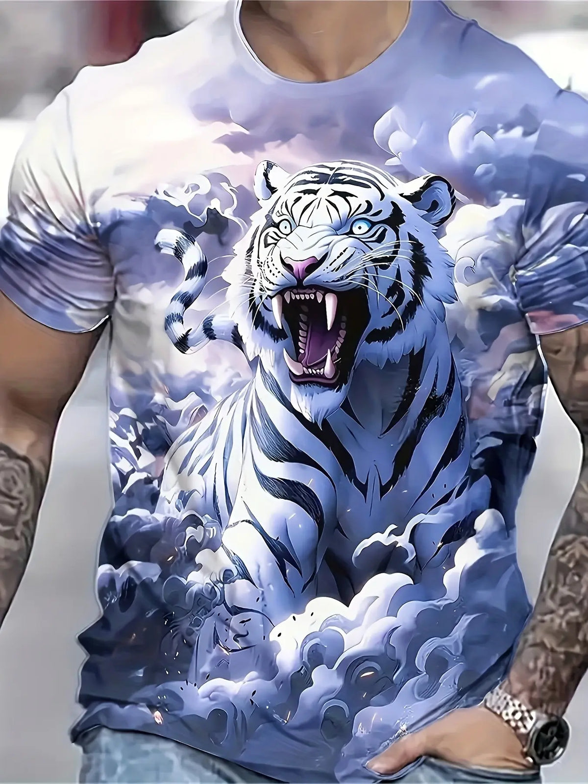 Men's Panther Graphic Short Sleeve Fitted Tee, Casual Streetwear, Trendy Cool Design, Essential Fashion Top for All Seasons