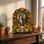 Traditional Día de los Muertos Wooden Picture Frame - Mexican Altar Tabletop Display, Multi-Style Photo Holder with Skulls/Marigolds, Indoor Recreation Home Decor