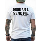 Here Am I Send Me Faith Graphic Tee for Men Fathers Day Christian Bible Verse Shirt Isaiah 6 8 Short Sleeve Crewneck Streetwear Gift for Dad