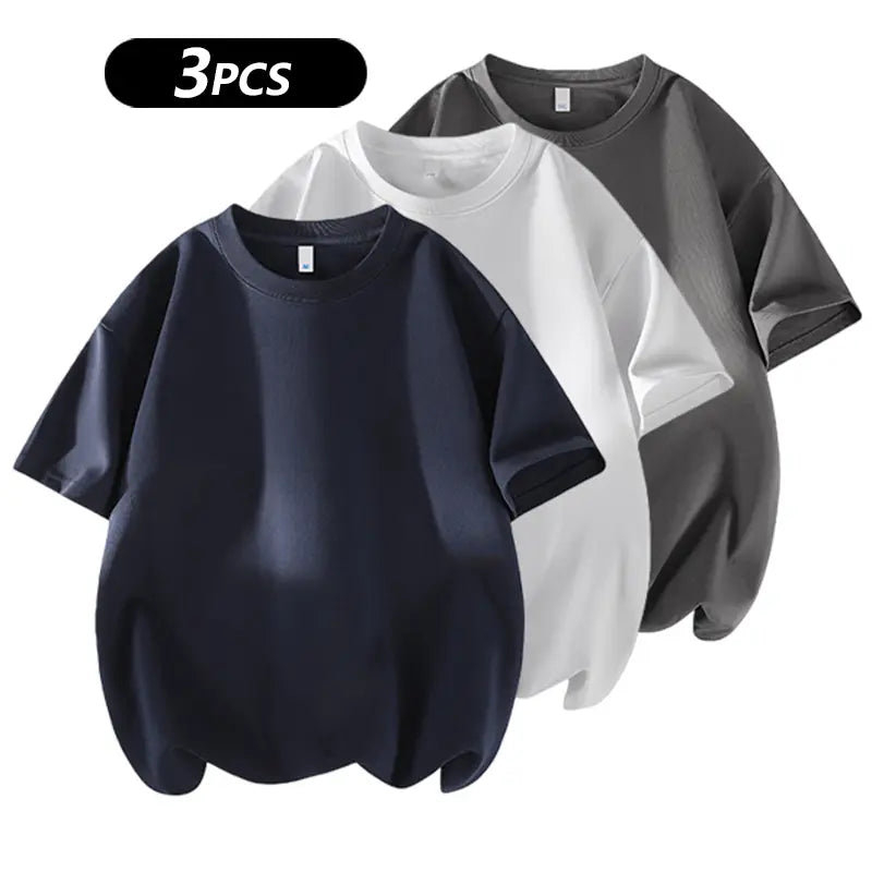 summervibes Men's 3PCS 100% cotton Crew Neck T-Shirts Set - Soft Loose Fit Navy Gray Black Tees for Casual Daily Wear Crewneck Classic