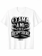 Christian Spanish Bible Scripture T-shirt Jeremiah Book 333-Call to My Father Prayer Design, with letters, light short-sleeved crew neck leisure and fitness wear, comfortable for a, breathable comfort, Black Friday, classic fit