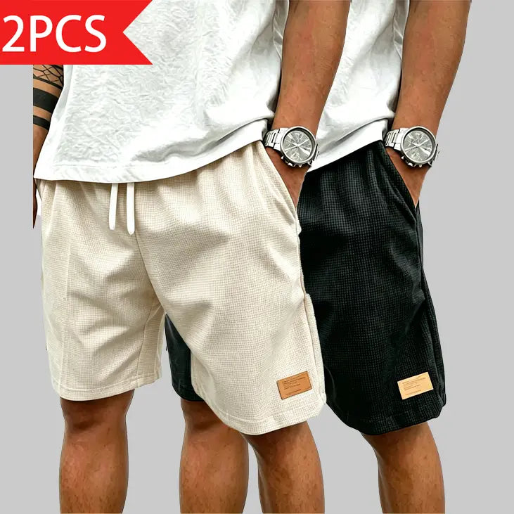 Men's Casual Waffle Athletic Shorts with Drawstring (Loose Fit/Breathable)