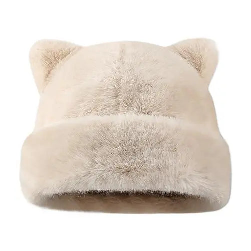 Cute Cat Ear Plush Hat, Fuzzy Leopard Print Winter Beanie, Soft Warm Cuffed Animal Hat for Women and Teens, Daily Wear, Holiday Gift