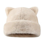 Cute Cat Ear Plush Hat, Fuzzy Leopard Print Winter Beanie, Soft Warm Cuffed Animal Hat for Women and Teens, Daily Wear, Holiday Gift