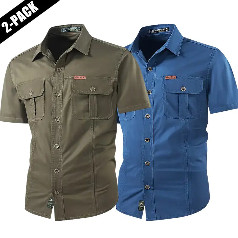 2-Pack Men's Summer Lightweight Multi-Pocket Short-Sleeve Work Shirts