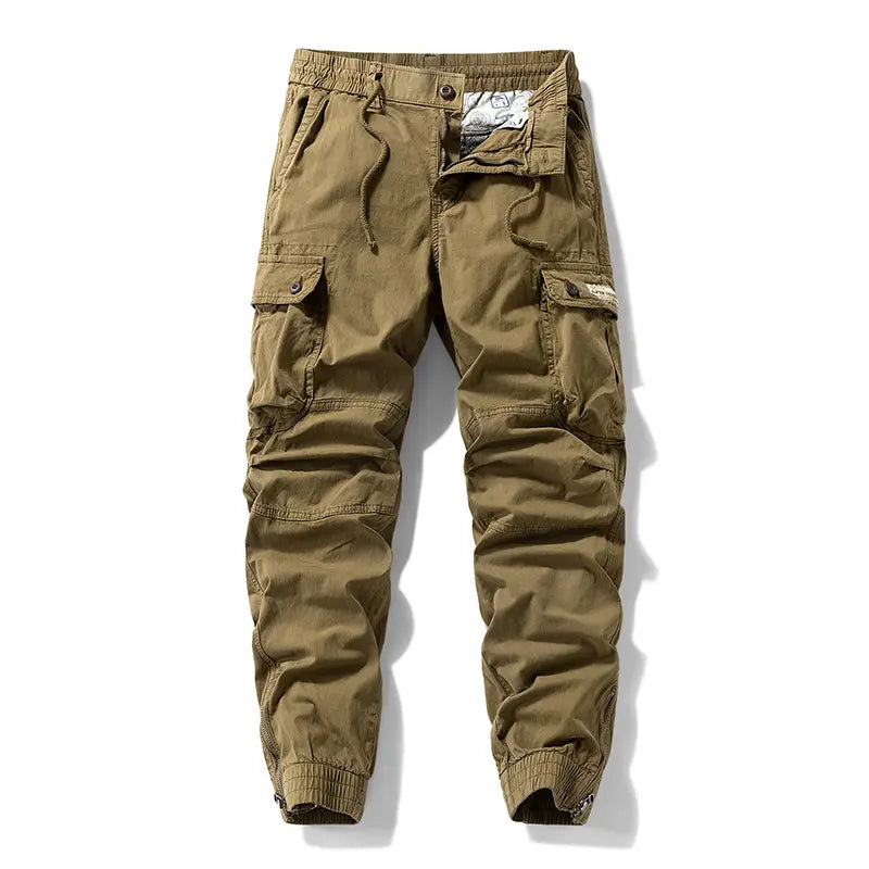 Men's Retro Functional Cargo Pants with Drawstring Cuffs & Multi-Pockets