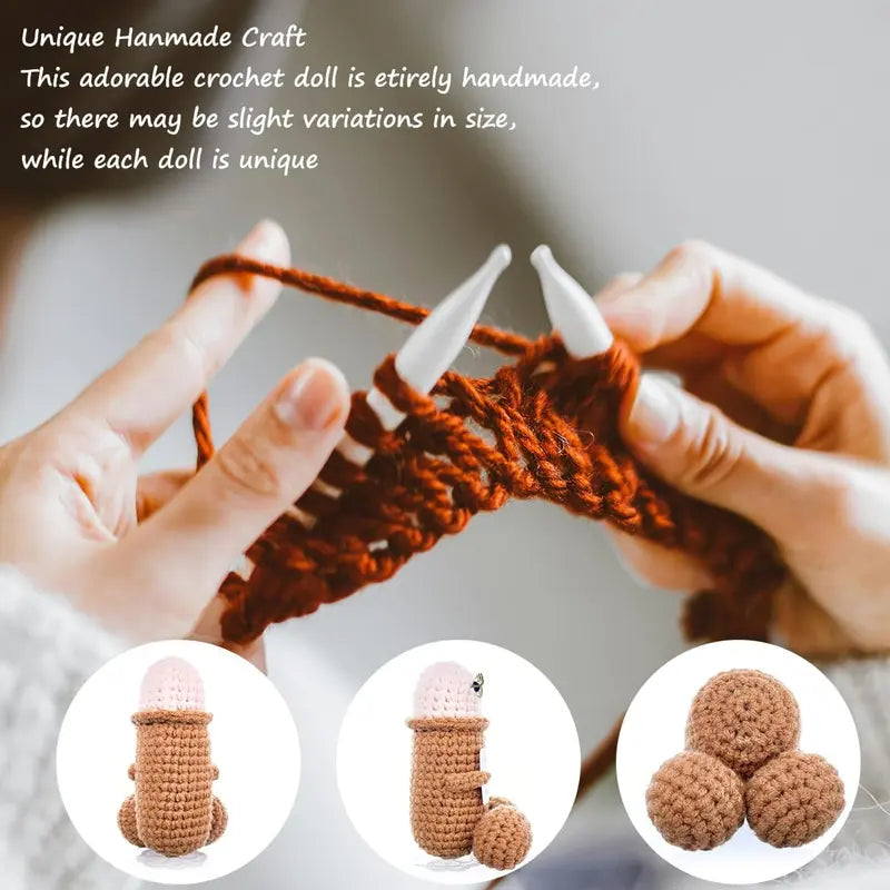 Funny Crochet Emotional Support Doll with Positive Message Card for Desk Decor and Gifting