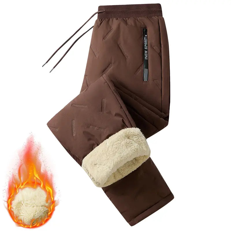 Men's Keep Warm Thick Fleece-Lined Casual Plain Regular Leg Pants - Preppy Menswear, Drawstring Elastic Mid Waist, Non-Stretch Durable Fabric, Casual Comfy Trousers, Fitted, Outdoors Apparel for Camping, Skiing, Machine Washable