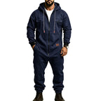 Men’s Hooded Cargo Jumpsuit for Men, Multi-Pocket Zip Front Workwear Coveralls, Relaxed Fit Long Sleeve Utility One Piece Outfit, Outdoor Work Hiking Camping Travel Streetwear Casual Overall with Elastic Cuffs and Drawstring Hood