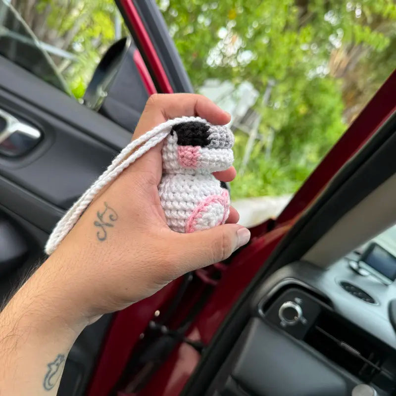 Handmade Whimsical Crochet Rearview Mirror Hanger - Yarn Plush Ornament, Unisex Unique Gift, Cute Car Decorations, Automotive/Vehicle Decoration, Auto Accessories, DIY Knitting & Crochet Craft Item
