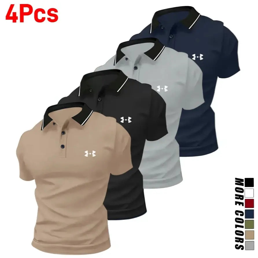 Men's Print Stretch Polo Shirts 4-Pack Comfortable Golf Casual Summer Tops