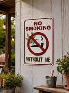 Funny Weed Art Metal Wall Decor Sign - "No Smoking Without Me"