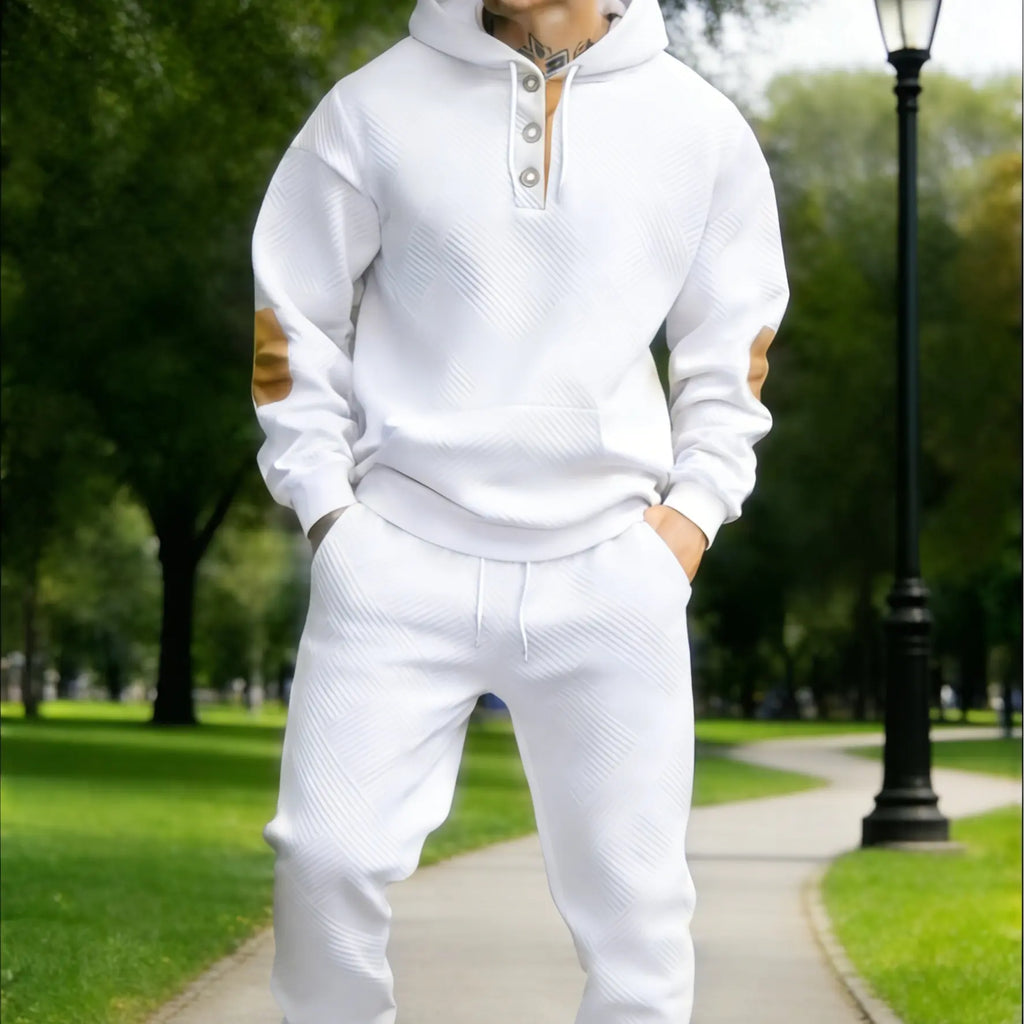 Men's 2-Piece Textured Hoodie Sweatsuit Set Outfit - Heavyweight Brushed Fleece Pullover Hoodie & Men's Sweatpants, Athleisure Street Fit Casual Sportswear Set
