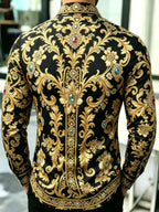 Men's Vintage Baroque Print Long Sleeve Shirt, Casual Collared Top, Collared Button Down, Button Front Shirts, Slim-Fitting, All Seasons, Classic Style, Comfortable and Stylish