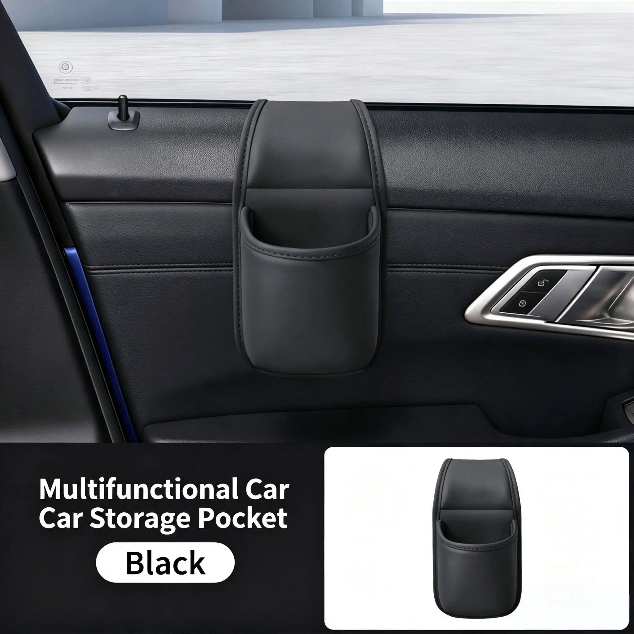 Leather car door storage pocket - double-layer compartments, scratch-proof flannel lining, residue-free adhesive, organizes keys & phones, keeps car interiors tidy, fits most sedans, SUVs and trucks for daily driving