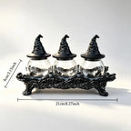 Witch Hat Spice Jar Set of 3 with Gothic Display Stand, Premium Glass Apothecary Spice Jars & Seasoning Containers for Salt, Pepper, Herbs, Spices, Halloween Kitchen Decor, Witchy Home Organization, Gothic Home Decor & Unique Gift