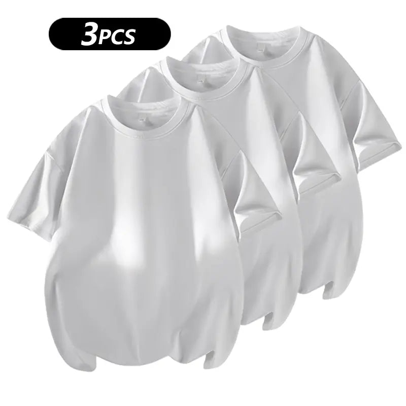 summervibes Men's 3PCS 100% cotton Crew Neck T-Shirts Set - Soft Loose Fit Navy Gray Black Tees for Casual Daily Wear Crewneck Classic