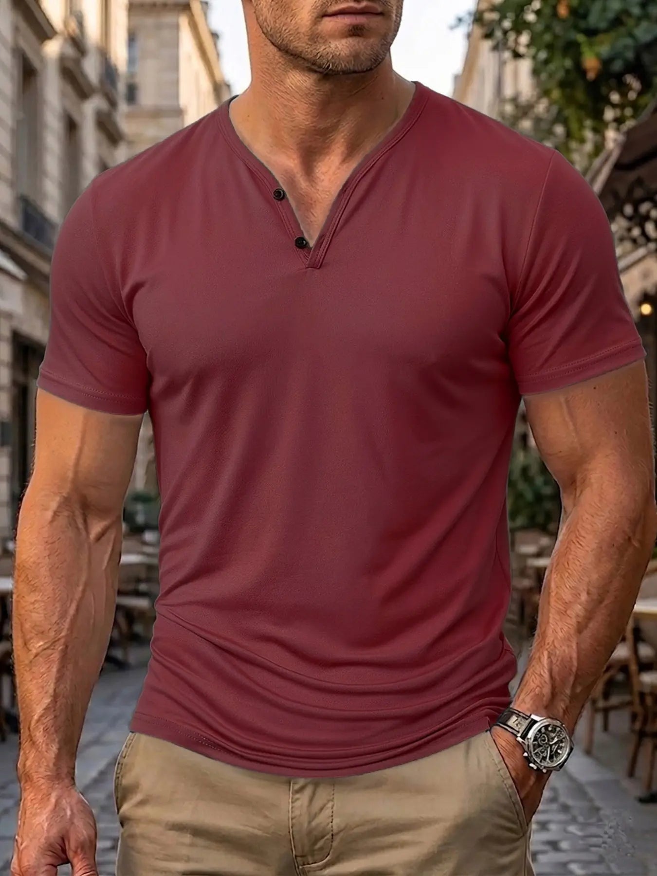 Men's 3-Pack Slim Fit V-Neck Henley T-Shirt: Lightweight Breathable Sport Short Sleeve