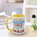 Funny Son In Law Mug, Favorite Child Joke Coffee Gift, Family Humor Drinkware, Birthday Present, Sarcastic Quote, 11oz Tea Cup, Travel Coffee Mug, 15oz Large Ceramic Mug, Gift for Family, Kitchen Drinkware