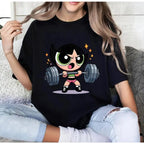 Powerpuff Girls Bubleess Vintage Gym Girl T-shirt, Cartoon Character Shirt, Fitness Workout Shirt, Weightlifters, Bodybuilding Shirt, Basic Comfort Tshirt Casual, Women, Streetwear, Unisex Cotton