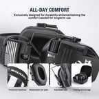 RAZOR Unisex Adjustable Tactical Ear Muffs with Velcro Patches, AAA Batteries & Aux Cable - Sports Over-Ear Noise Reduction Headset for Outdoor Shooting & Hunting