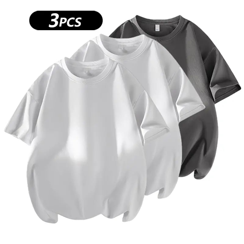 Men's 3-Pack 100% Cotton Loose Fit Crew Neck T-Shirts (Soft Casual Tees)