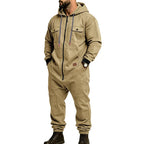 Men’s Hooded Cargo Jumpsuit for Men, Multi-Pocket Zip Front Workwear Coveralls, Relaxed Fit Long Sleeve Utility One Piece Outfit, Outdoor Work Hiking Camping Travel Streetwear Casual Overall with Elastic Cuffs and Drawstring Hood