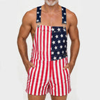 American Flag Overalls for Men and Women, Unisex Bib Pants with Soft Stretch Fabric, Breathable Summer Streetwear Outfit for Independence Day, Memorial Day, National Holiday Festivals, Parades, Parties and Casual Vacation Wear