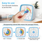 Yunbaoit VT03-Blue Rainbow 60-Minute Silent Visual Timer with Night Light, Bell & ABS Plastic Body - Kitchen Gadget, Utensil for Kids, Work, School Use